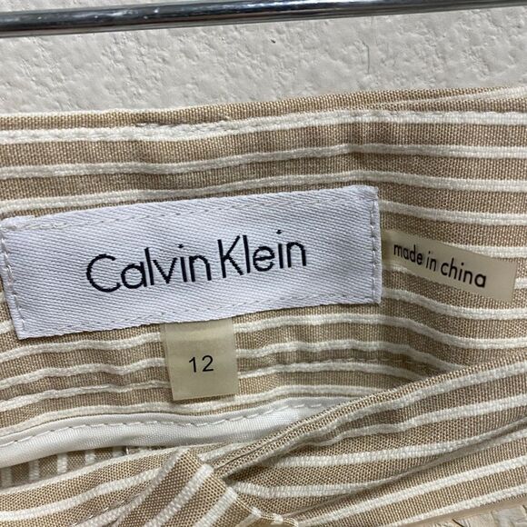 Calvin Klein NWT Tan Pinstripe Cropped Pants Size 12 with Belt - Picture 2 of 14